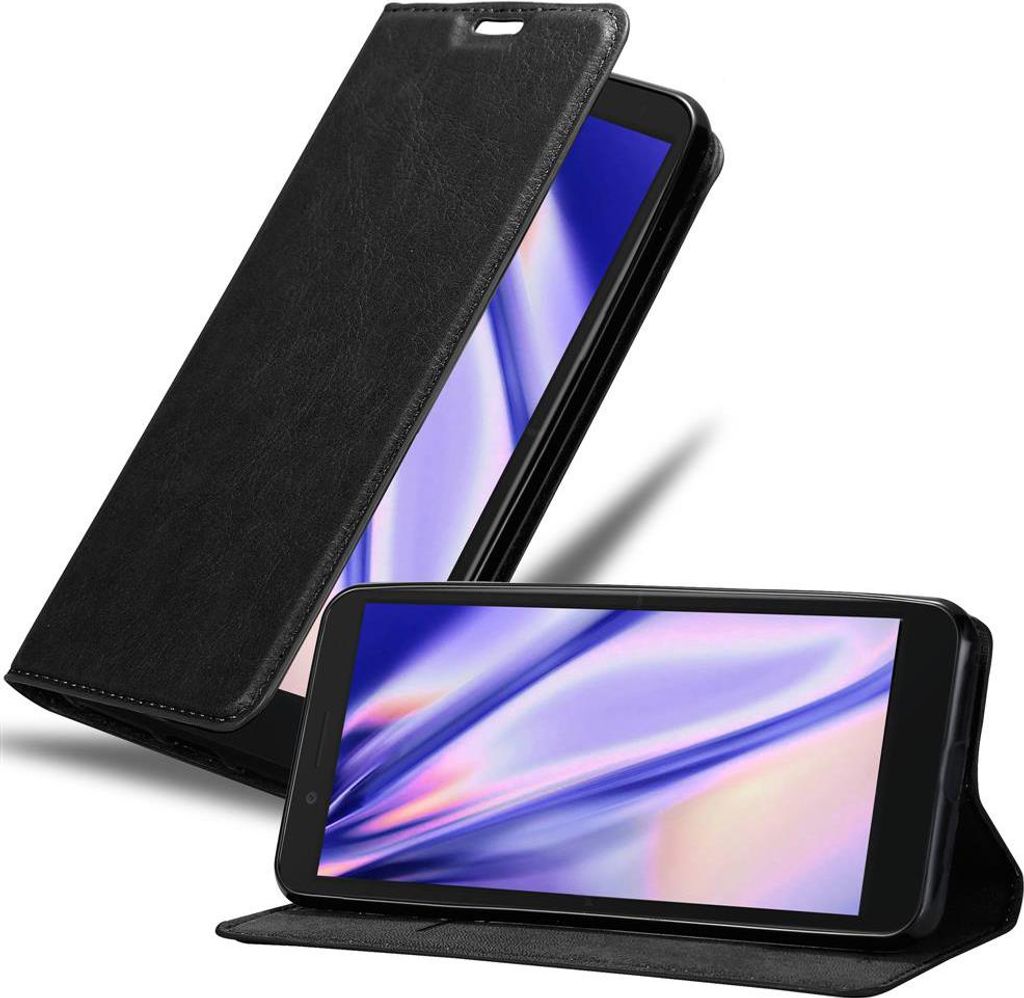 Cadorabo Hülle für Alcatel 1C 2019 Schutz Hülle in Schwarz Handyhülle Etui Case Cover Magnetverschluss