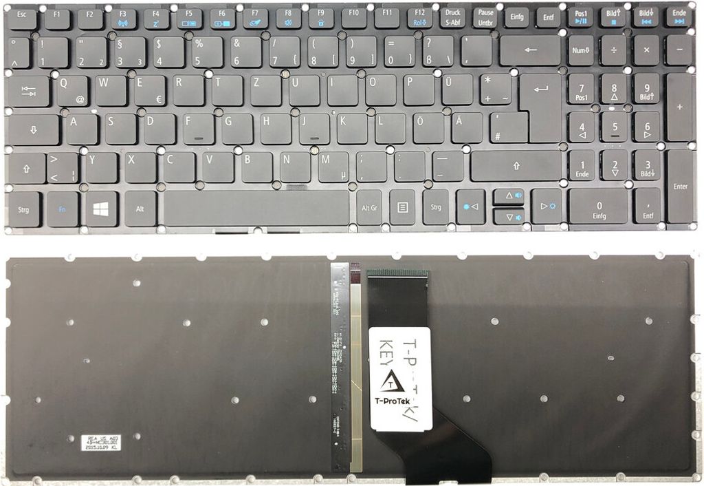 DEUTSCHE - Schwarz Tastatur Keyboard mit Beleuchtung kompatibel für Acer Aspire R15 R5-571TG-50RF