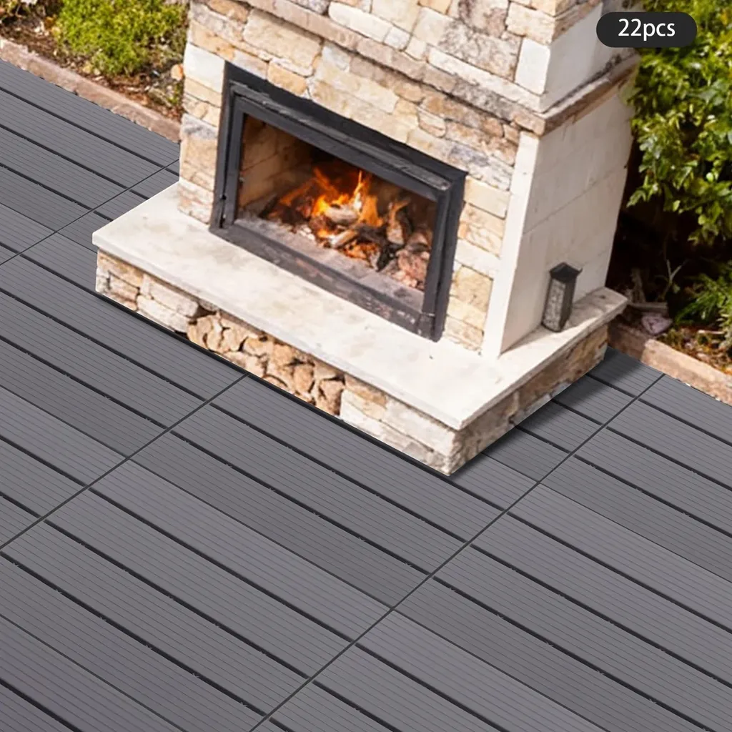 Caillebotis composite clipsable pour balcon et jardin gris clair x22 pièces