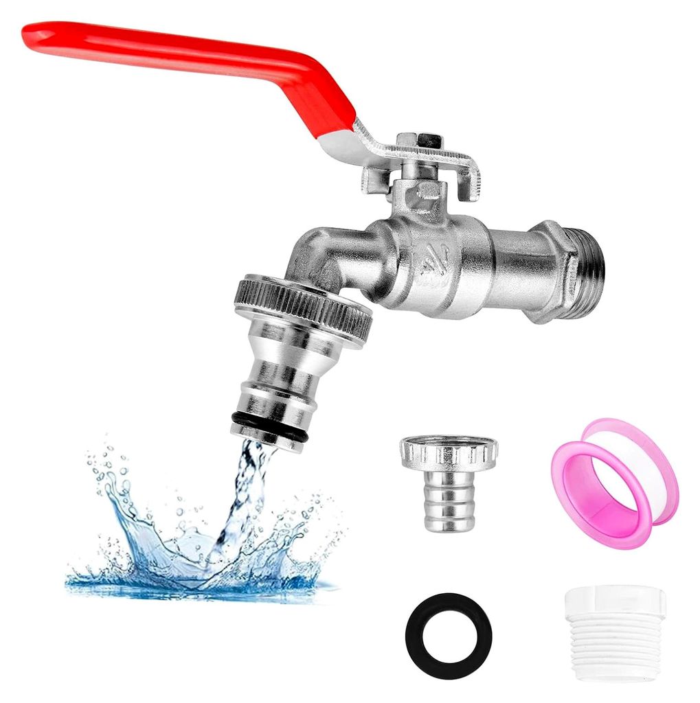 Garten Wasserhahn 1/2 Zoll aus Messing, rost- und frostsicher, mit 2 en Schlauchanschlüssen und 1 Rollendichtband, tropffreier Absperrhahn für de...