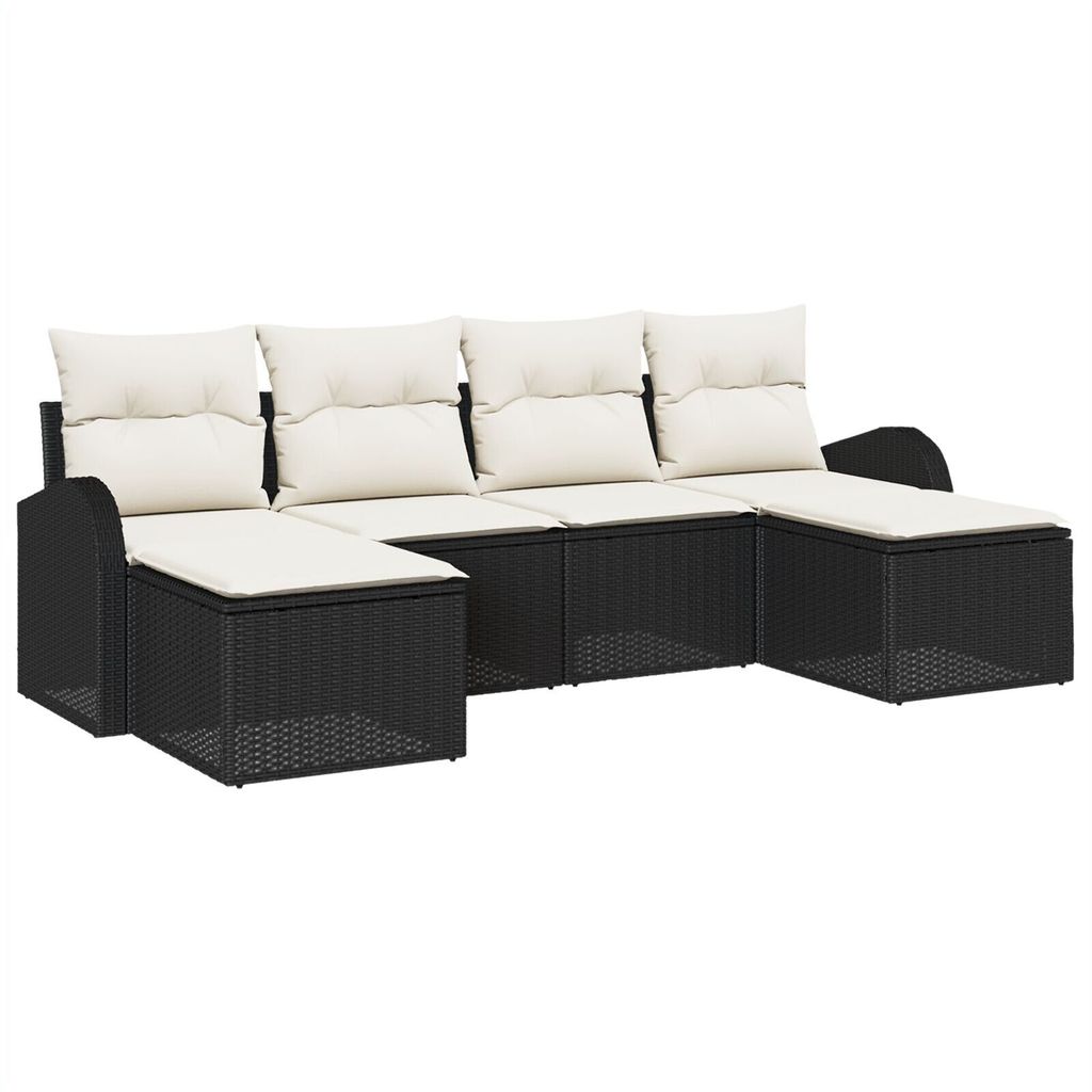 Möbel 6-teiliges Garten Sofa Set mit Kissen Schwarz Poly Produktbild 