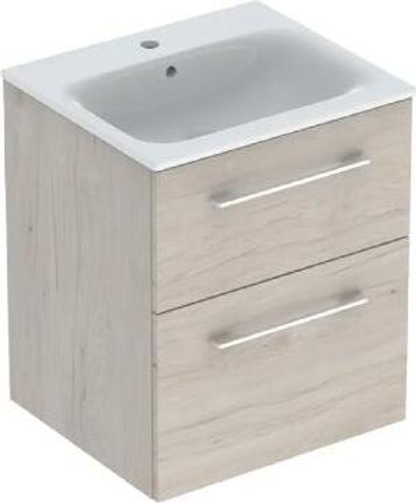 Geberit Selnova Square - Waschbeckenschrank 635x538x480 mm, mit Waschbecken, 2 Schlubladen, helles Nuss Hickory 501.235.00.1