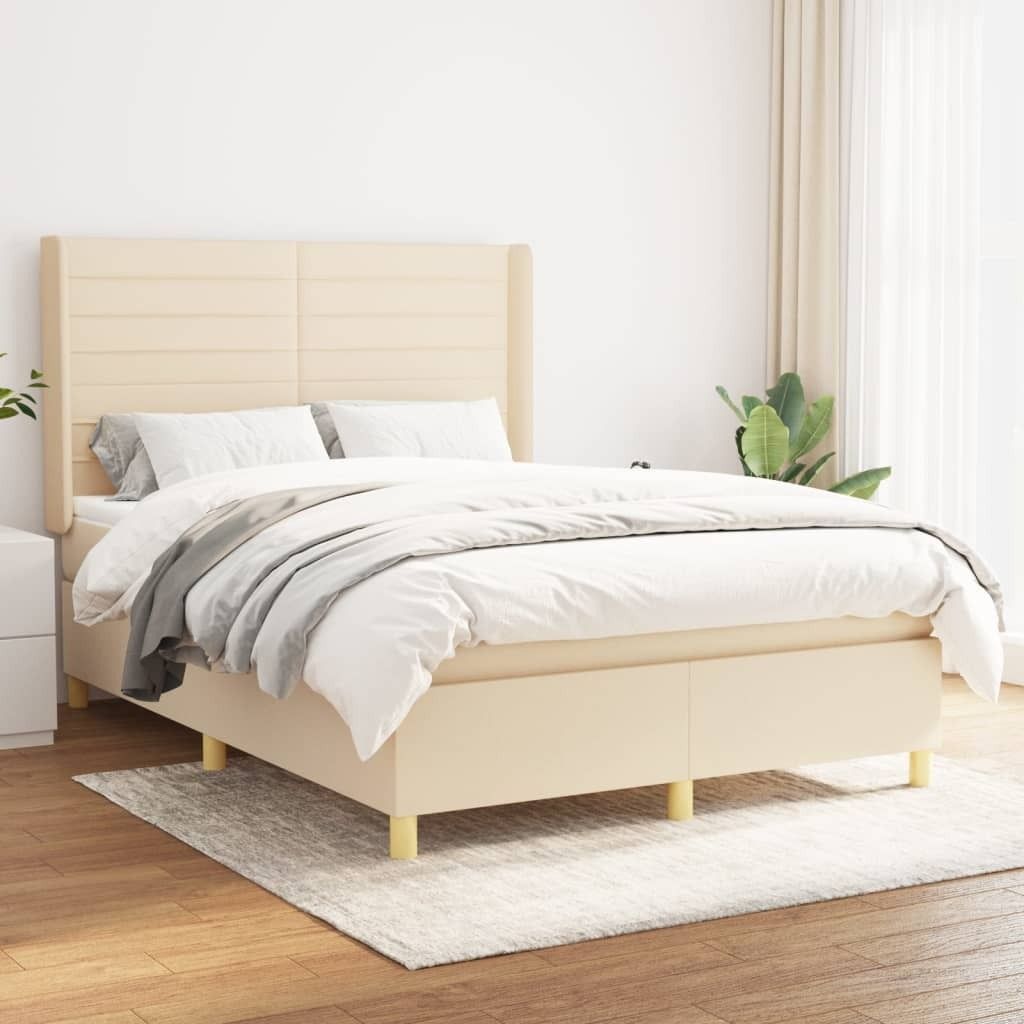 The Living Store Boxspringbett mit Matratze Creme 140x200 cm Stoff
