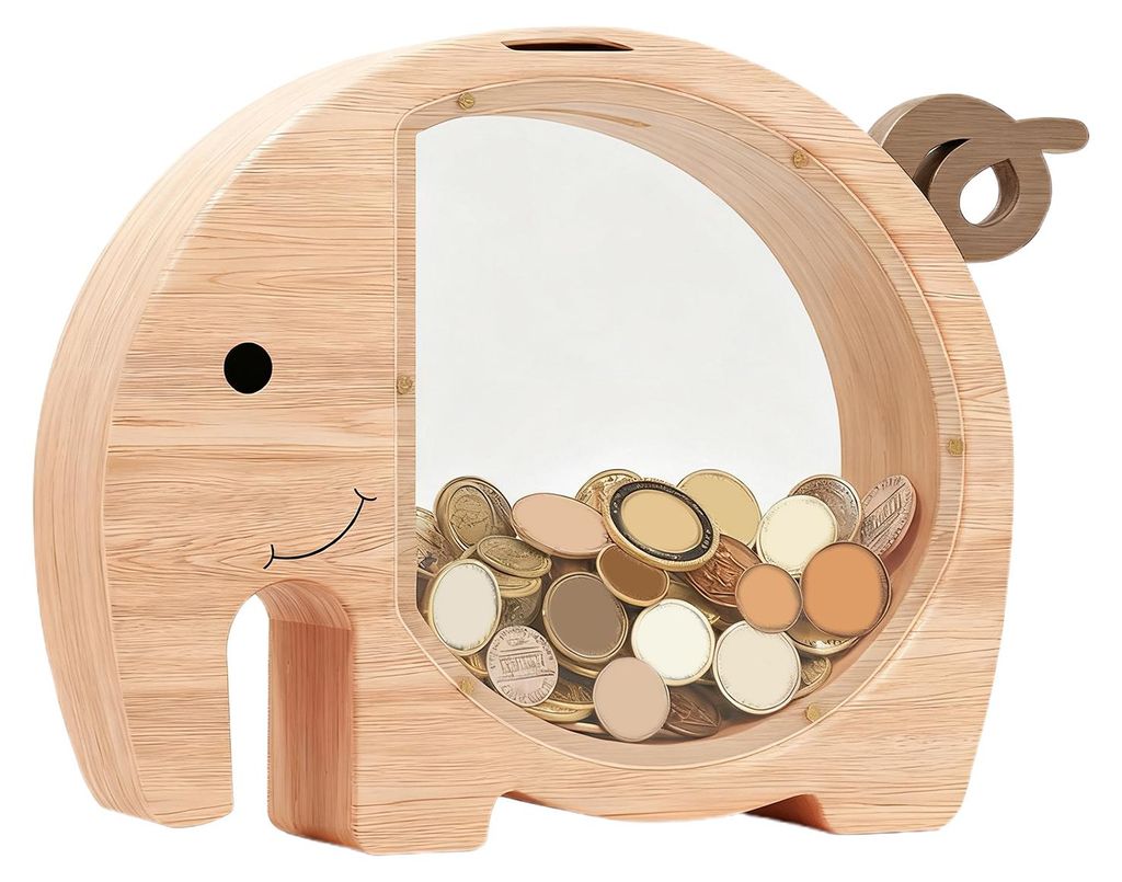 Spardose in Elefantenform aus Holz, Kinder-Spardose mit Sichtfenster, niedliche, unzerbrechliche Spardose, Geburtstagsgeschenk für Jungen und Mäd...