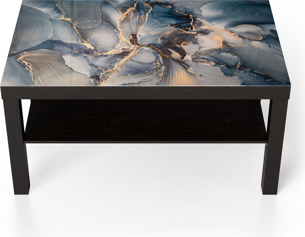 DEQORI Couchtisch 90x55 cm Schwarz 'Marmor-Farbspiel mit Gold' Glas Beistelltisch