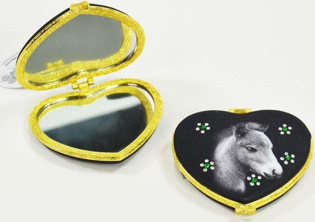 Schminkspiegel Pferd Reiten Herz Fohlen Taschenspiegel Glitzer Strass Mario MorenoHandspiegel Spiegel kosmetikspiegel Gold Designer