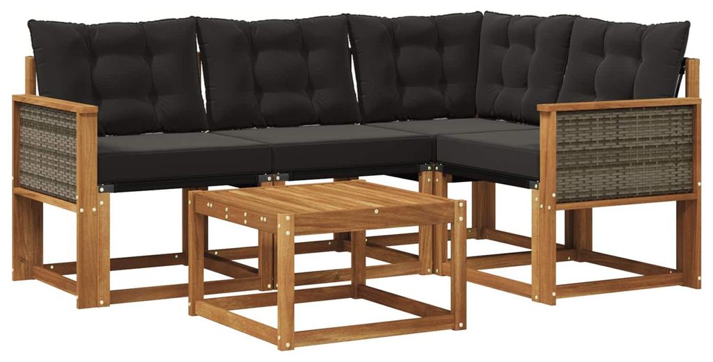 vidaXL Outdoor-Sofagarnitur mit Kissen 5 pcs Natürlich und Schwarz