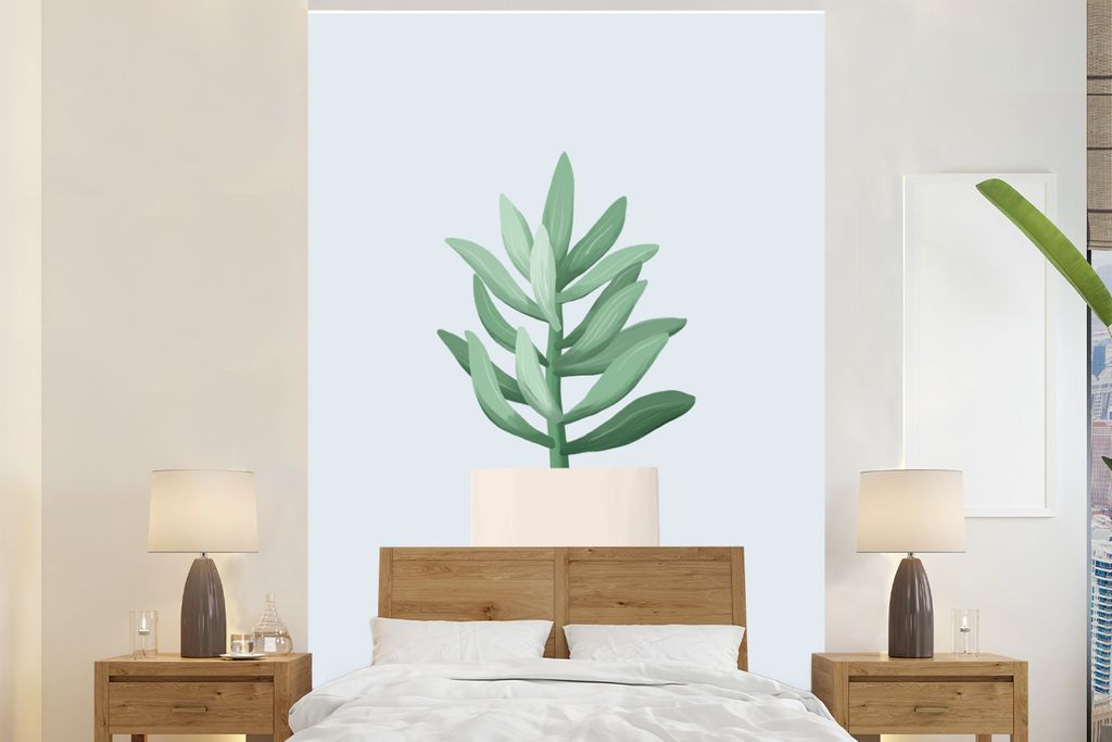 MuchoWow Fototapete für Wohnzimmer oder Schlafzimmer Wandtapete Vinyl Motivtapete Pflanzen - Sukkulenten - Pastell - 155x240 cm - Tapete