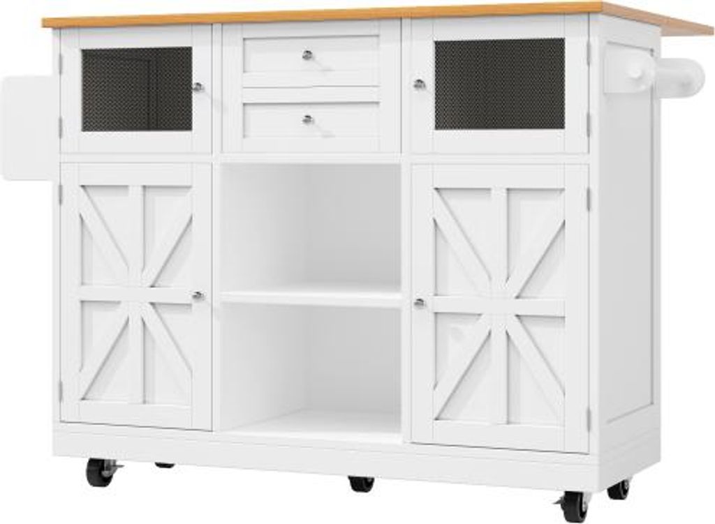 Weiss Kuecheninsel Esszimmerwagen Arbeitsplatte Buffetschrank Dreidimensionale Schranktueren Verstellbare Trennwaende Servierwagen 140 x 70 x 93,5 cm