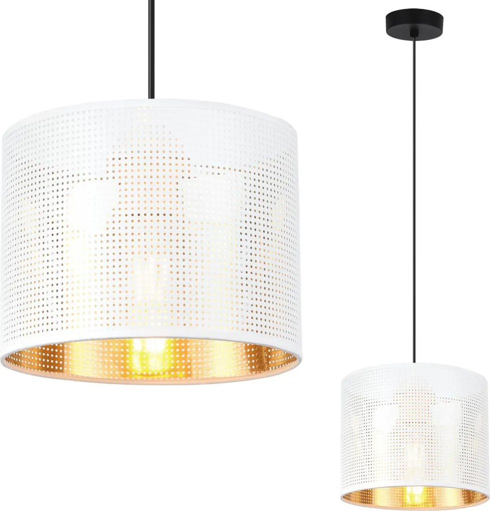 Asti Lampe à Suspendre Noire 1 Abat-Jour Plat Or et Blanc 20cm