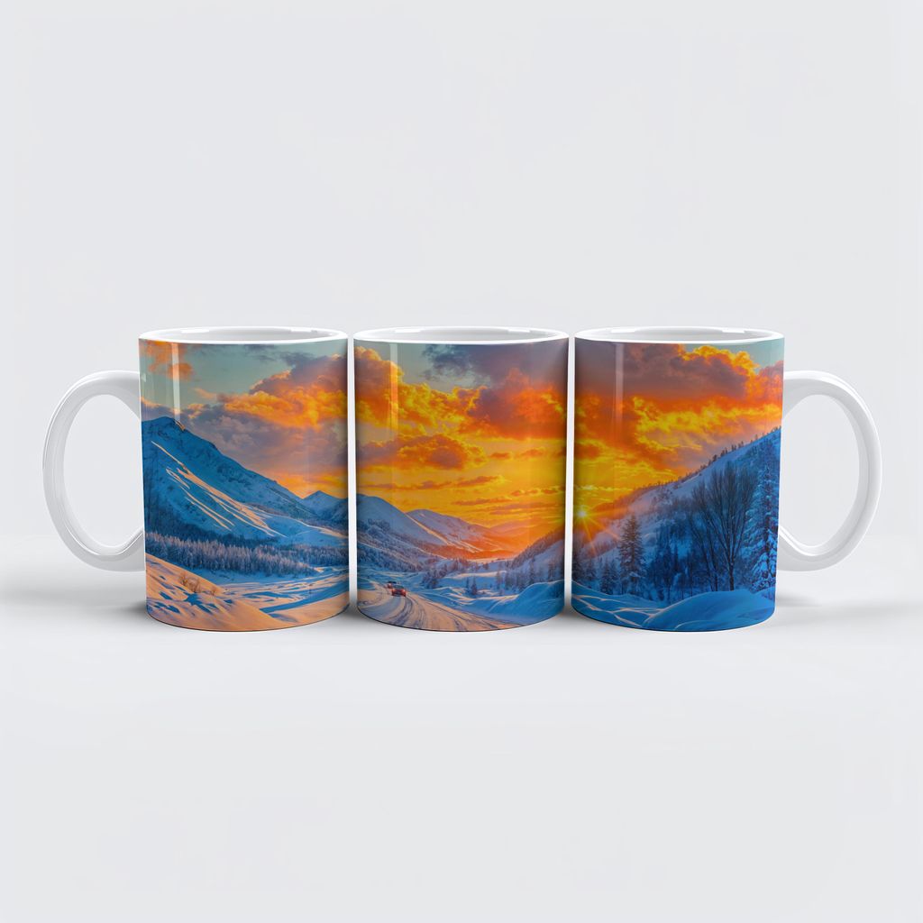 raxxa Premium-Tasse "Roads at Sunset in Winter Through Mountains"