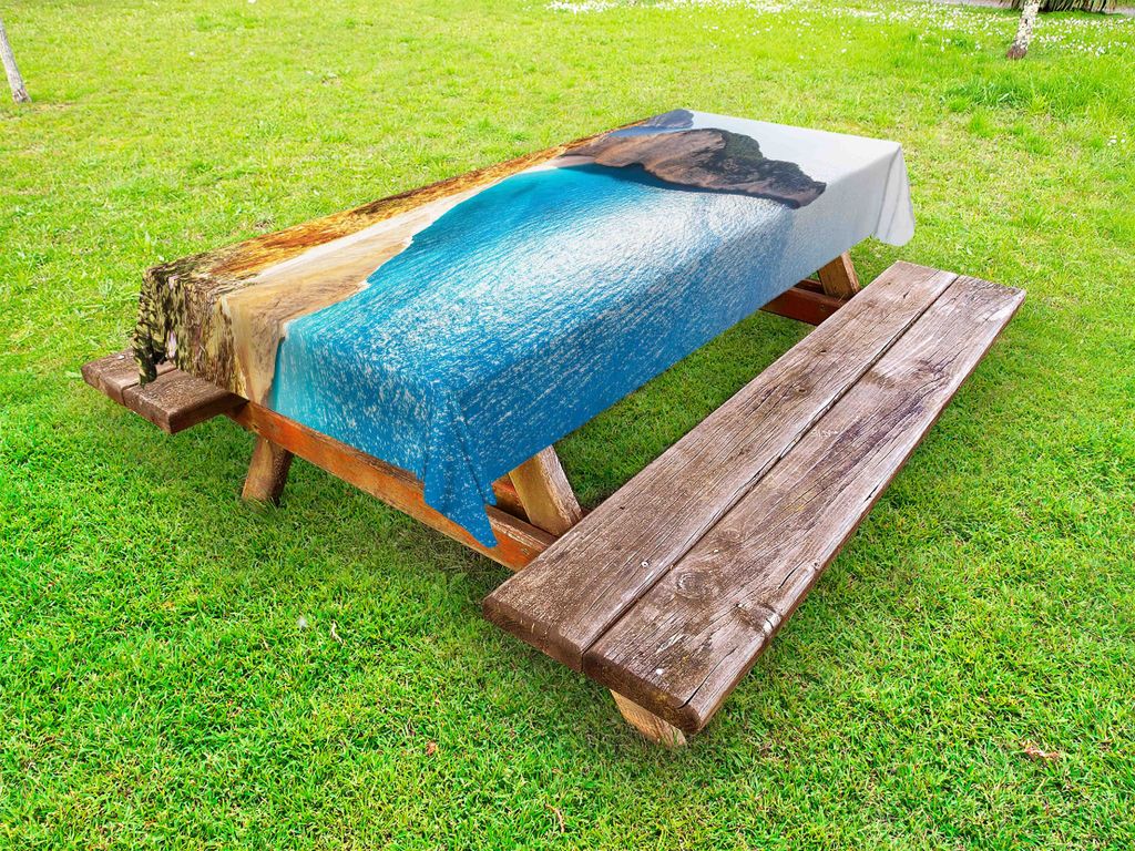 ABAKUHAUS Griechenland Tischdecke Outdoor, Idyllische und ruhige Meereslandschaften auf Zakynthos Island line Fernweh Bild, Mehrfarbig, 145x305cm