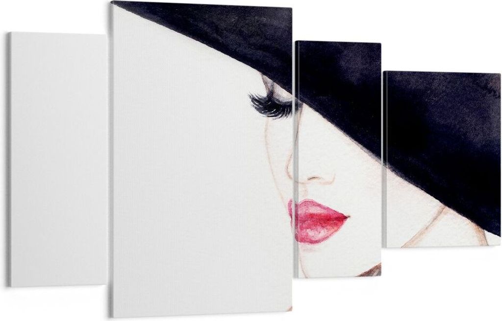Bild auf Leinwand - Leinwandbild - Frau Lippen Hut Eleganz - 120x70cm - Wand Bild - Wanddeko - Leinwanddruck - Bilder - Kunstdruck - Wanddekoration...