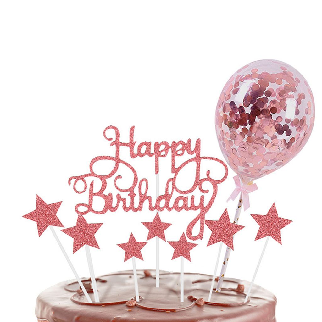 1 Set Cake Card Leichtes Glitzerpapier Pentagram Geburtstag Topper Ballon Set für Kid-D