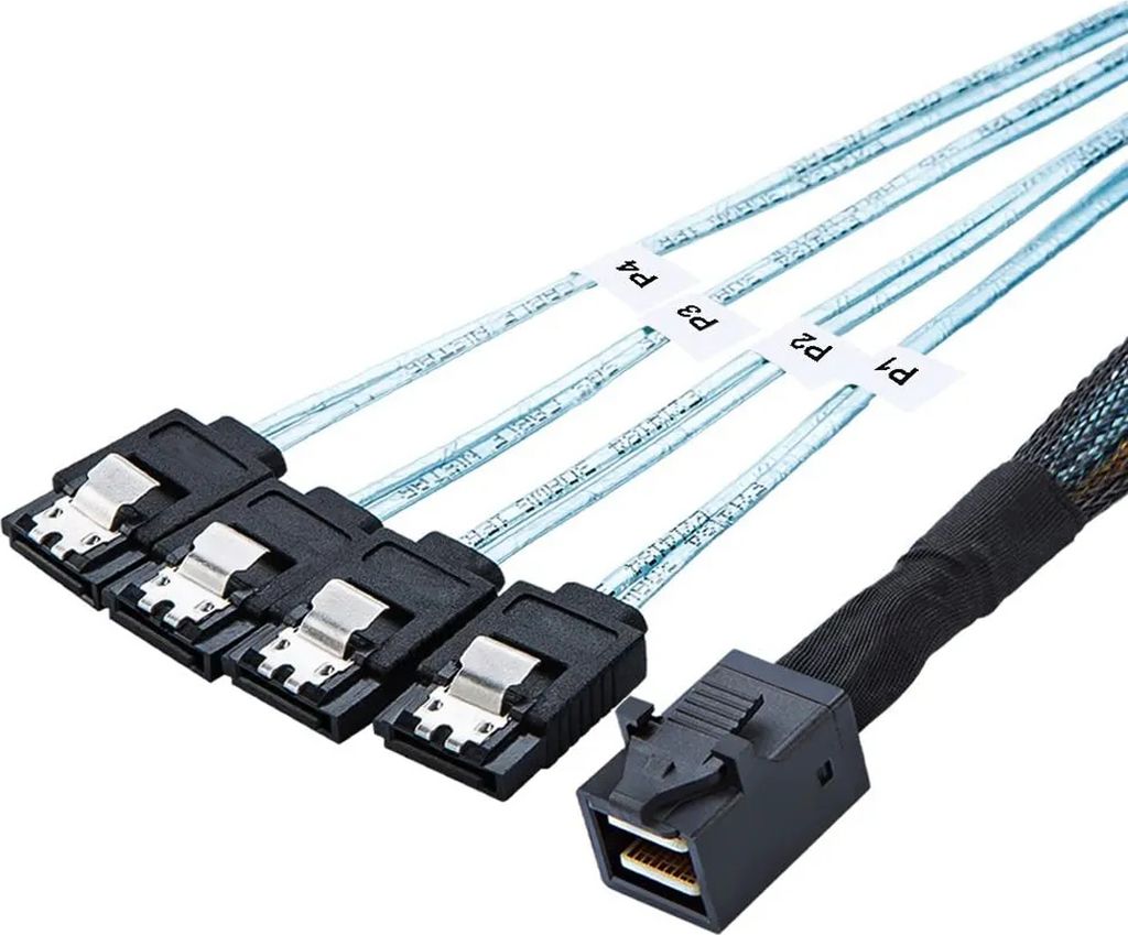 P56C Mini SAS SFF-8643 auf 4x SATA 7-Pin Splitter Kabel – Festplatten Datenkabel für HDD/SSD, 1 m