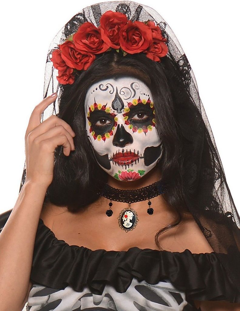 Schleier mit Rosen grau - Halloween Kostüm Damen