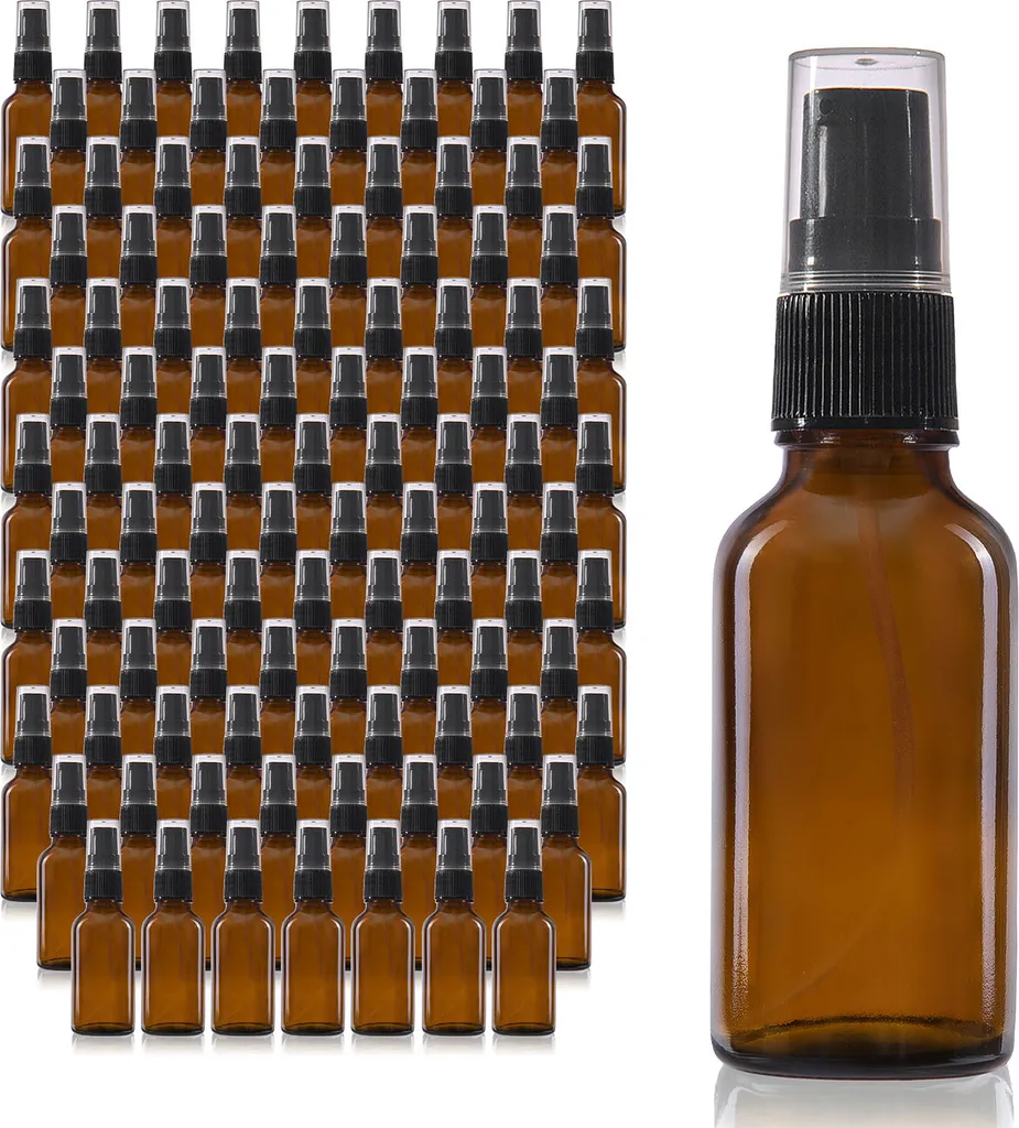 Lot de 143 flacons pompes de 30 ml en verre brun pour huiles et sérums