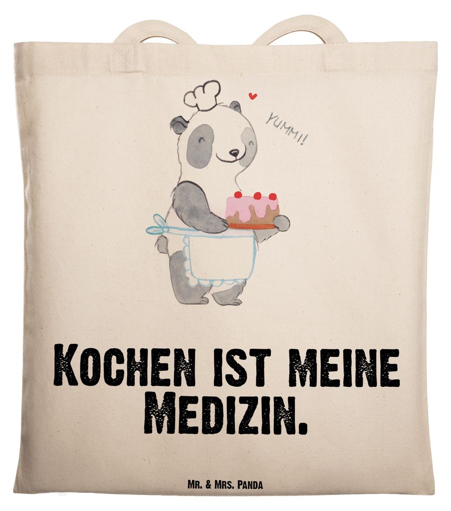 Mr. & Mrs. Panda Tote Bag Bär Kochen - Transparent - Geschenk, Hobbyköchin, Shopping Tasche, Schultasche, Hobbykoch, stoff shopper, Tragetasche