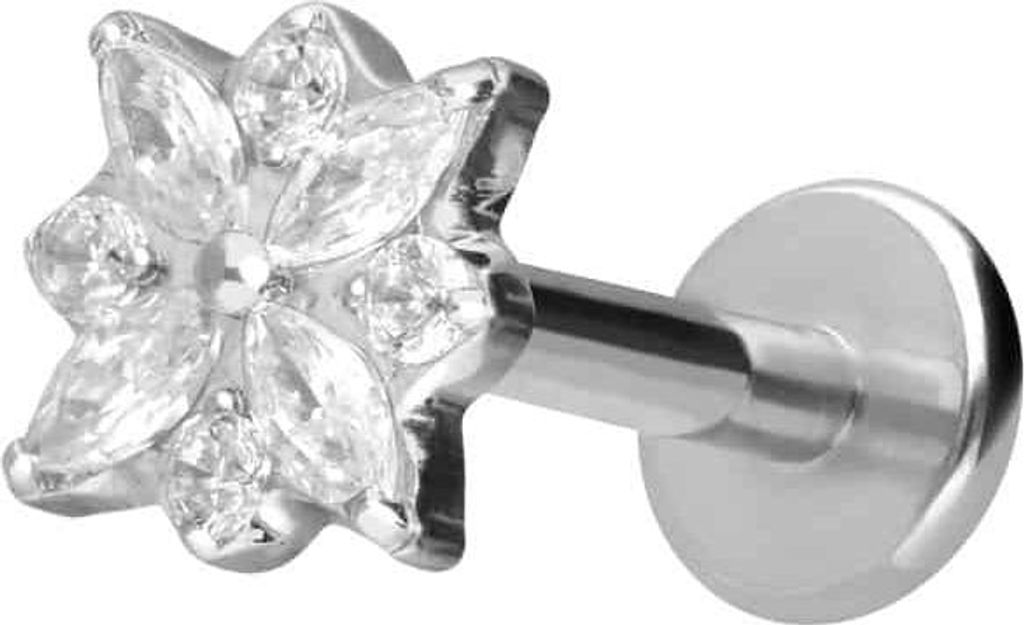Ohrpiercing, Nasenpiercing Titan Labret mit Innengewinde KRISTALLBLUME Silber Stablänge: 5mm | Stabstärke: 1,2mm