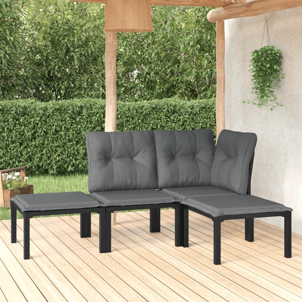 Maison Exclusive - 4-tlg. Garten-Lounge-Set Schwarz und Grau Poly Rattan