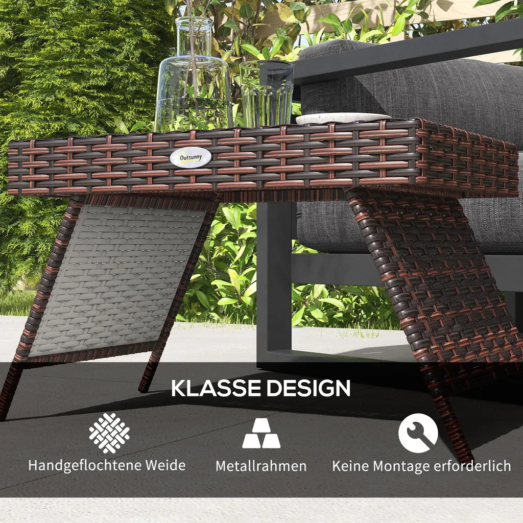 Table d'appoint pliante aspect rotin marron pour balcon et terrasse