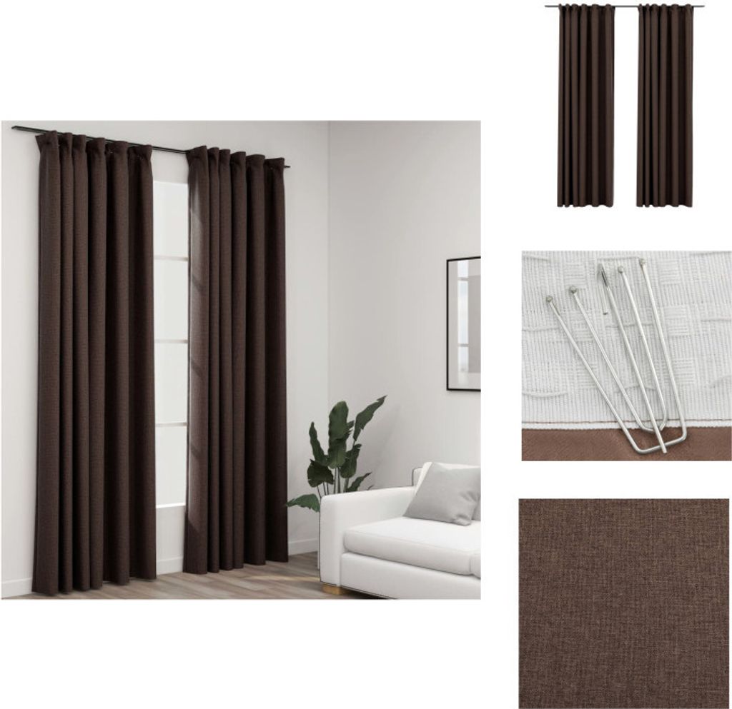 vidaXL Verdunkelungsvorhänge Haken Leinenoptik 2 Stk. Taupe 140x225 cm - Vorhänge & Gardinen