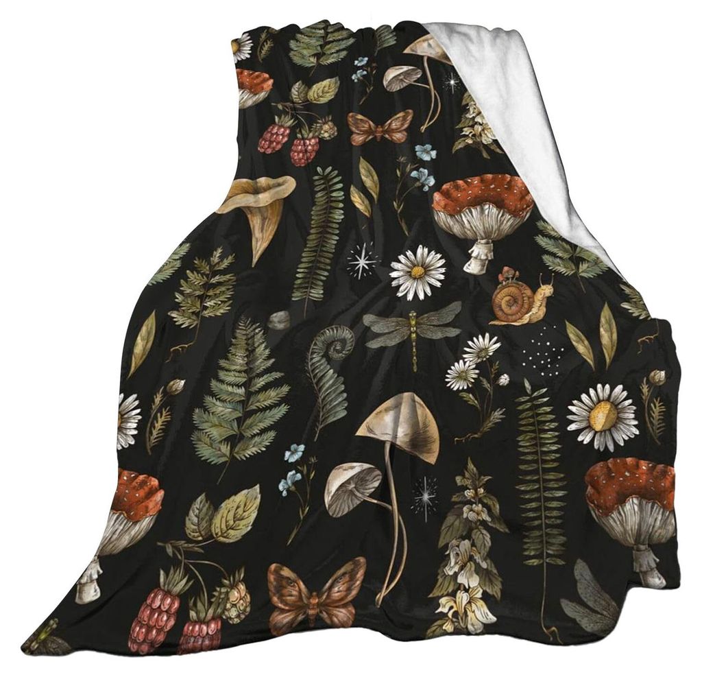 Pilz-Decke, maschinenwaschbar, weiche Flanelldecke, warme, kuschelige Überwurfdecke für Kinder und Erwachsene, Landhausstil, Bett, Sofa, Couch