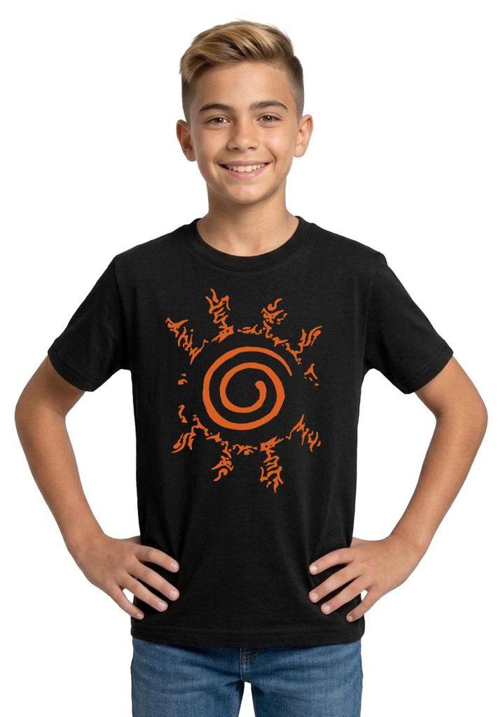 Spreadshirt Naruto Shippuden Symbol Hakke No Fuuin Shiki Teenager T-Shirt, 134/146 (9-11 Jahre), Schwarz