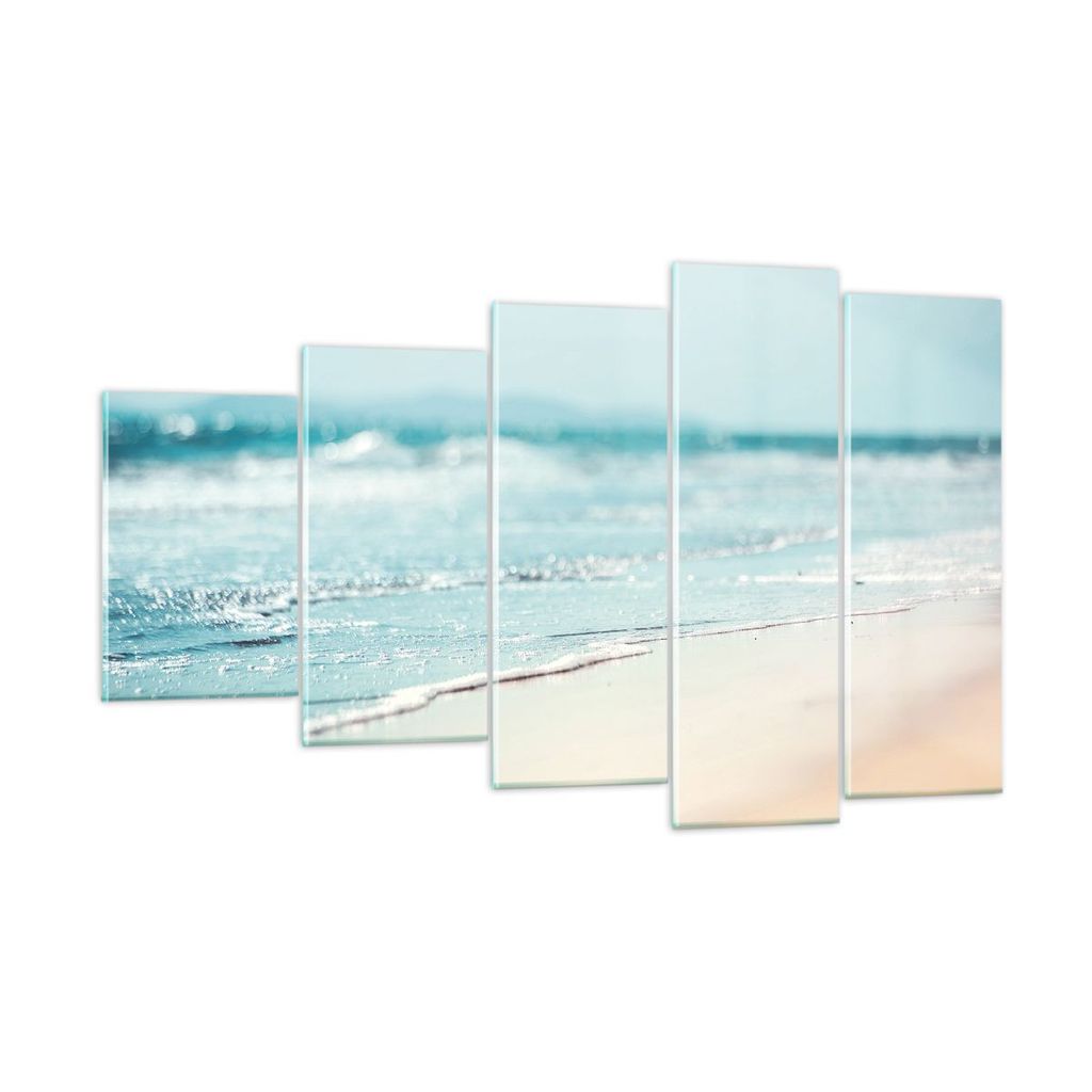 Bilder auf glas - 5 Teile - Kante Welle Wasser - 100x60cm - Glasbilder - Wandbilder - Bilder - zum Aufhängen bereit - Wanddekoration aus Glas - Gl...