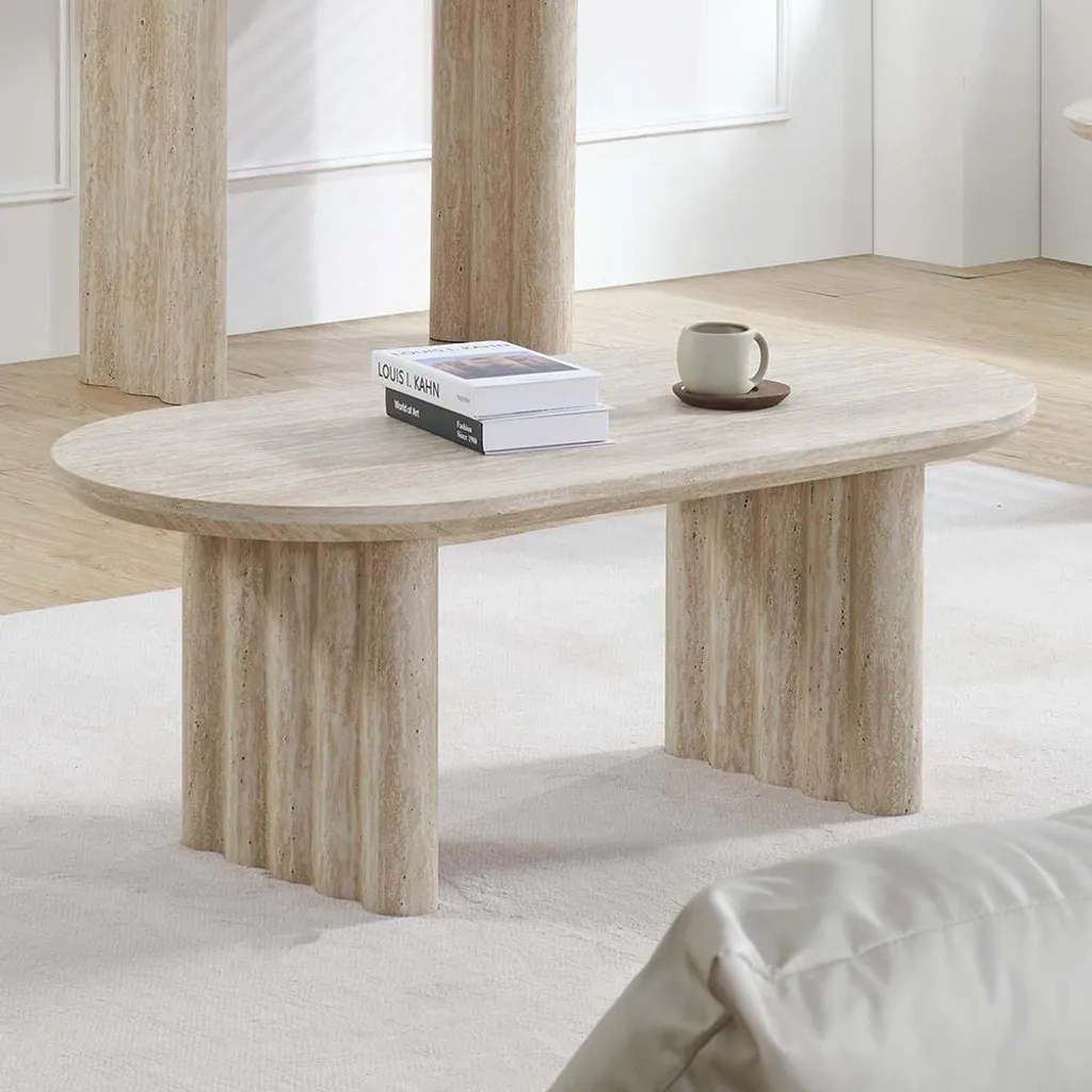 Table basse de salon 120 cm effet travertin pour intérieur moderne