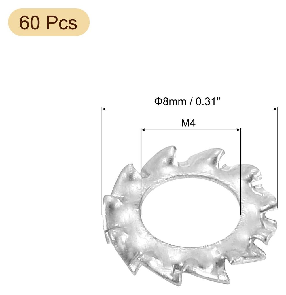 60 Stš¹ck externe Zahnstern-Sicherungsscheiben, M4 304 Edelstahl externe S?gezahnsicherungsscheibe fš¹r mechanische Ausrš¹stungsbefestigungen...