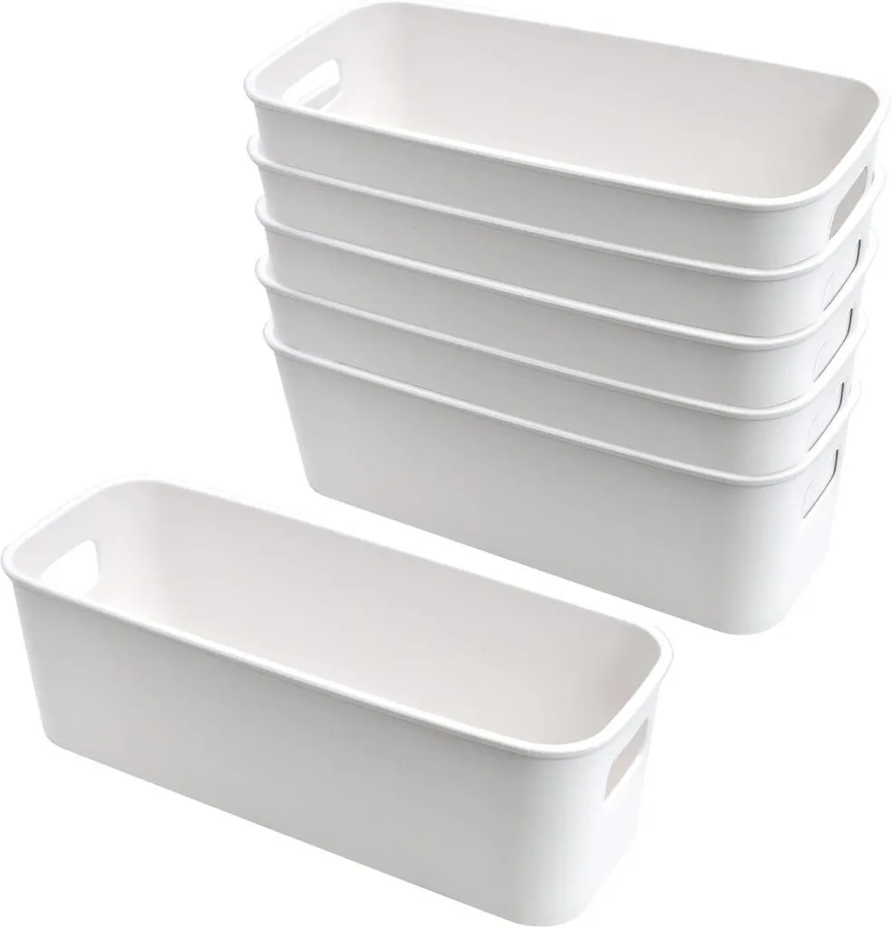 Boîte de rangement plastique 30 cm robuste - 6 pièces design blanc épuré