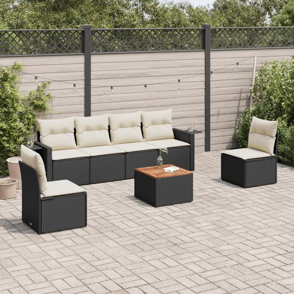 Design 7-tlg. Garten-Sofagarnitur mit Kissen Schwarz Poly Rattan, Gartensofas 2024 Neu
