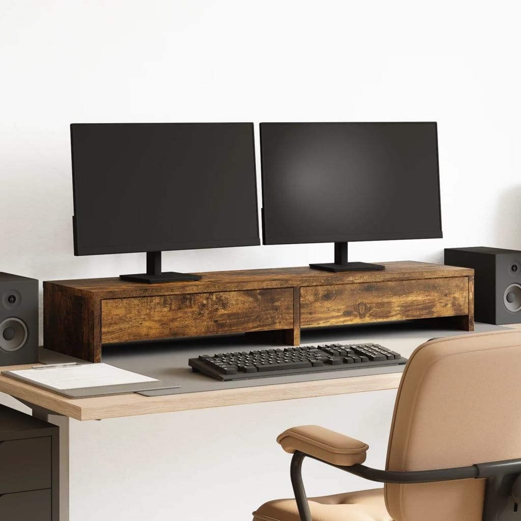 vidaXL Stojan na monitor se zásuvkami, kouřový dub Obrázek produktu 