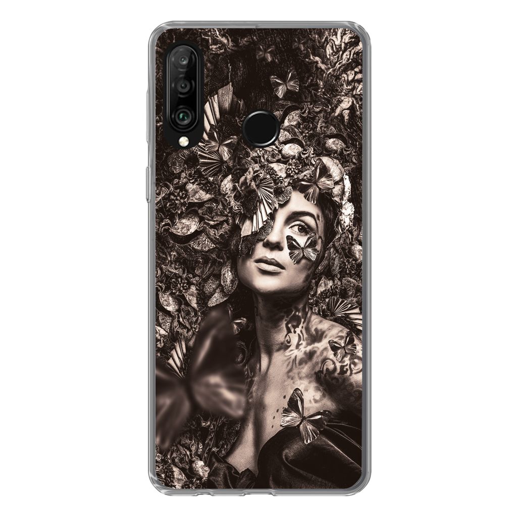 MuchoWow Handyhülle Schutzhülle Hülle für Huawei P30 Lite Frau - Tiere - Pflanzen Silikon Softcase Handy Hülle - Handyhülle