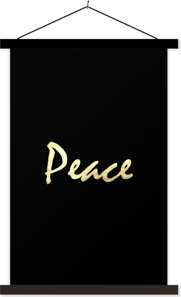 MuchoWow Textilposter Zitat - Frieden - Gold - Schwarz 120x180 cm mit schwarzem Rahmen - Fotos