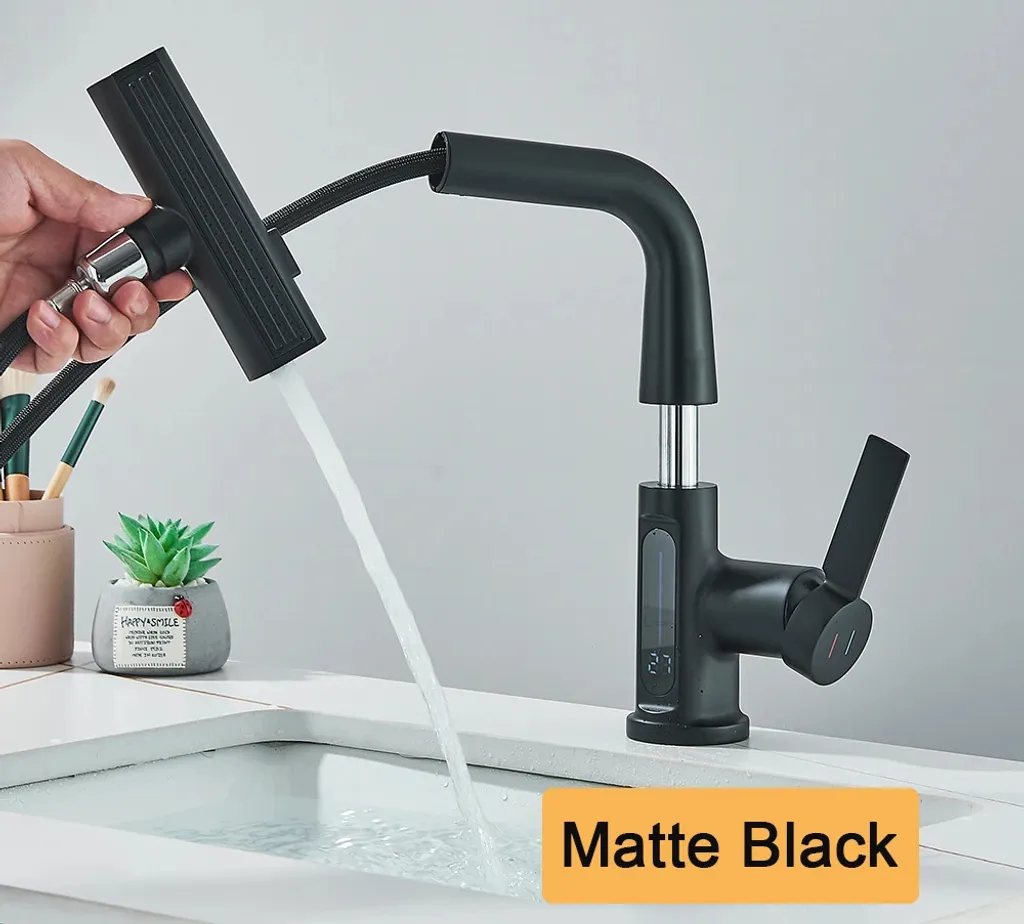 Rubinetto Lavabo Nero Ottone con Display Digitale | Design Intelligente - 2