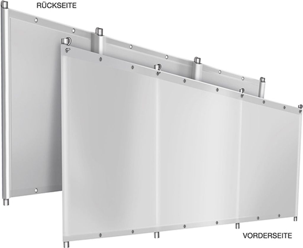 Windschutz Sichtschutz Camping aus PVC LKW Plane (1,2m x 4m, Lichtgrau RAL7035) OHNE Gestellstangen, 680g stabil mit Laschen und Ösen