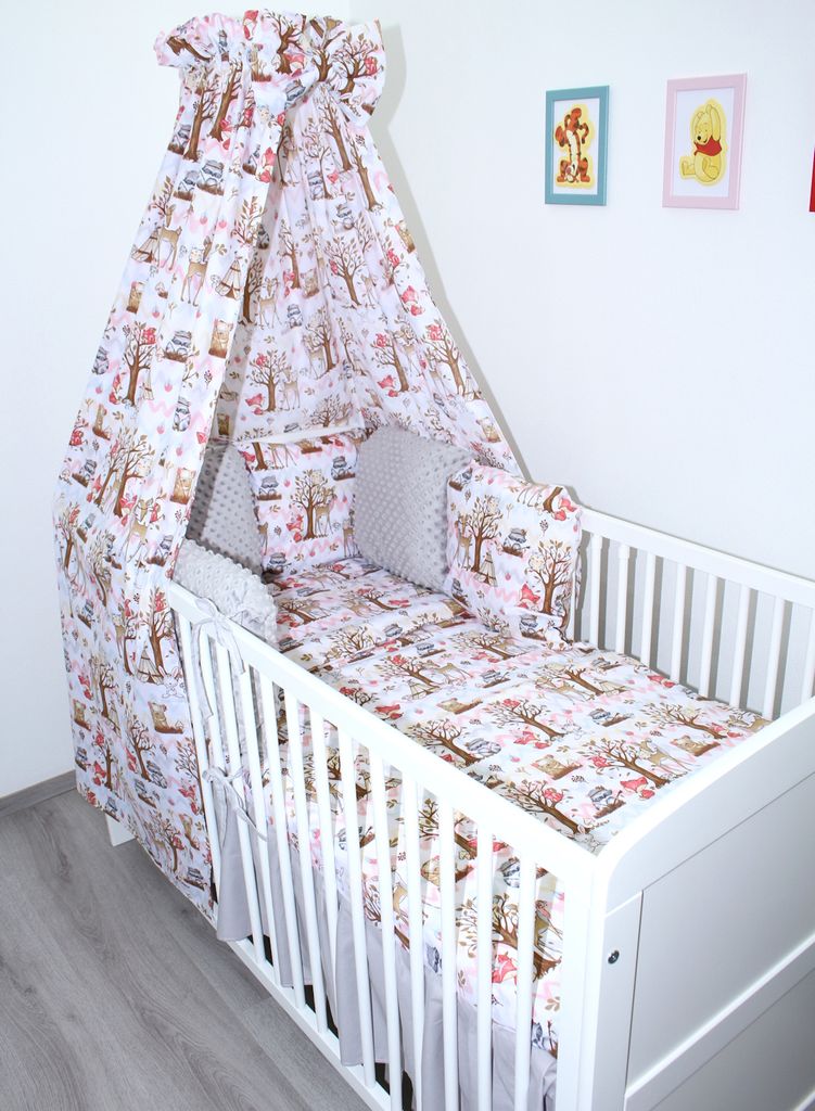 Baby Bettwäsche Bettset MINKY mit 6 x Kissen - 6 teilig -Nestchen Vollstoff Himmel 17. B17