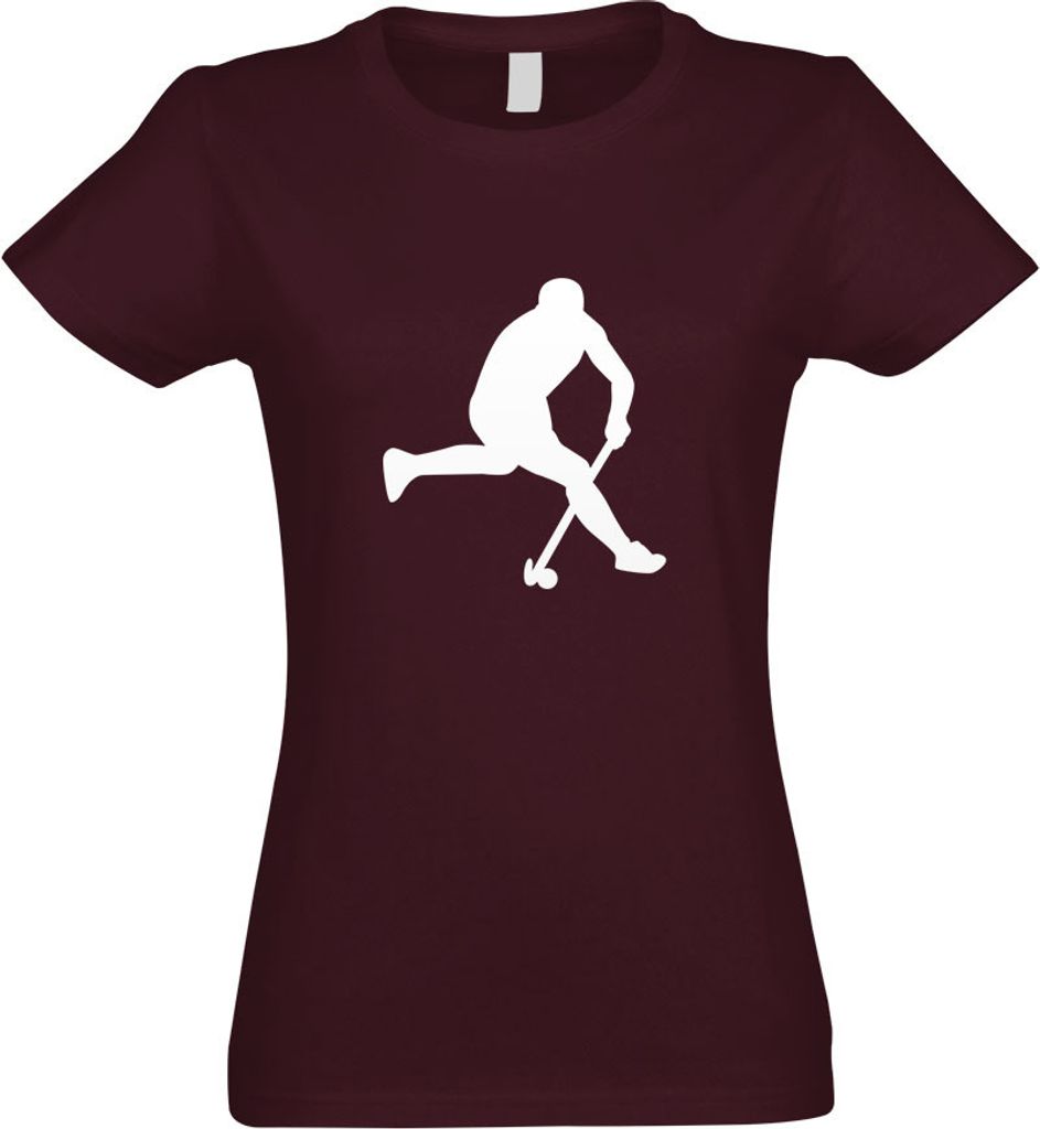 Kiwistar - T-Shirt tailliert - Damen - Burgund - Hockey Ball Sportler Figur - mit Motiv Bedruckt - Funshirt Design - Sport - Freizeit - Damen - XXL