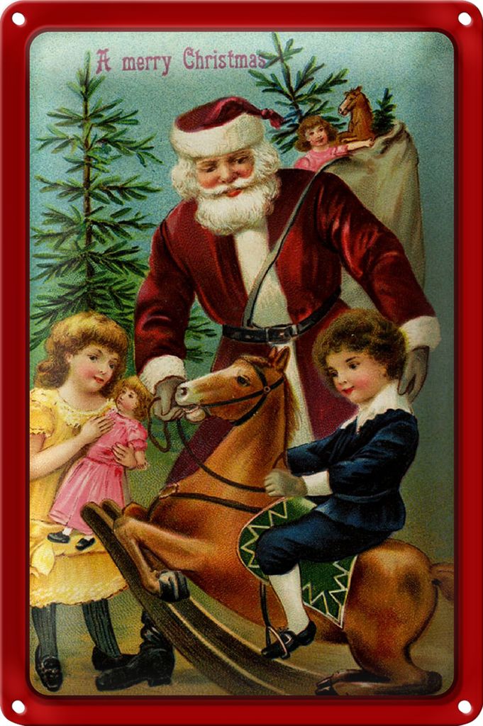 Blechschild Weihnachtsmann Tannenbaume 20x30cm