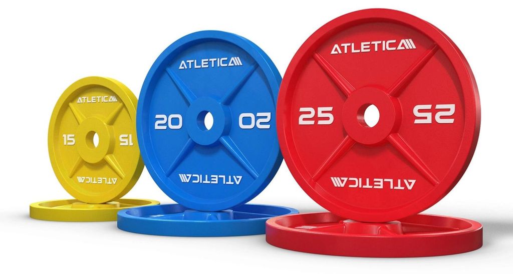 ATLETICA Color Iron Plates SET | 120kg | Optischer Hingucker in deinem Home Gym I Eisen ist sehr langlebig I Praktische Griffmulden für einfaches ...