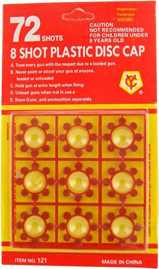 A package of 72 shots of 8-shot plastic disc caps.