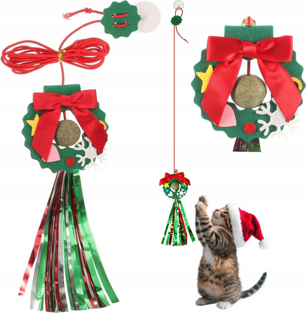 Katzenminze-Girlande, weihnachtliches Katzenspielzeug, am Fensterrahmen befestigt