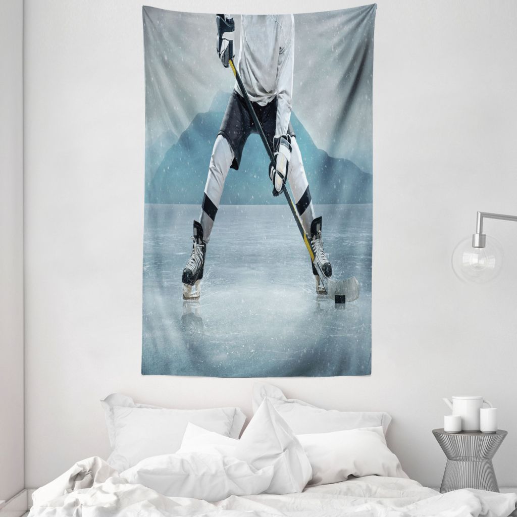 ABAKUHAUS Sport Wandteppich und Tagesdecke, Stock und Puck Berg aus Weiches Mikrofaser Stoff Waschbar ohne Verblassen Digitaldruck, 140 x 230 cm, C...
