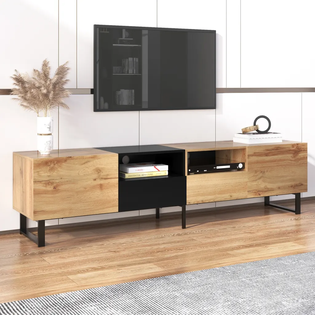 Buffet TV 190cm chêne sauvage : fini le désordre dans votre salon !