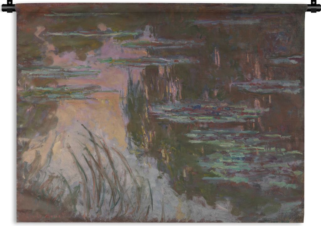 MuchoWow Wandteppich Wandbehang Seerosen bei Sonnenuntergang - Gemälde von Claude Monet 90x67.5 cm Tapisserie Dekoration Wandtuch - Fototeppich ...