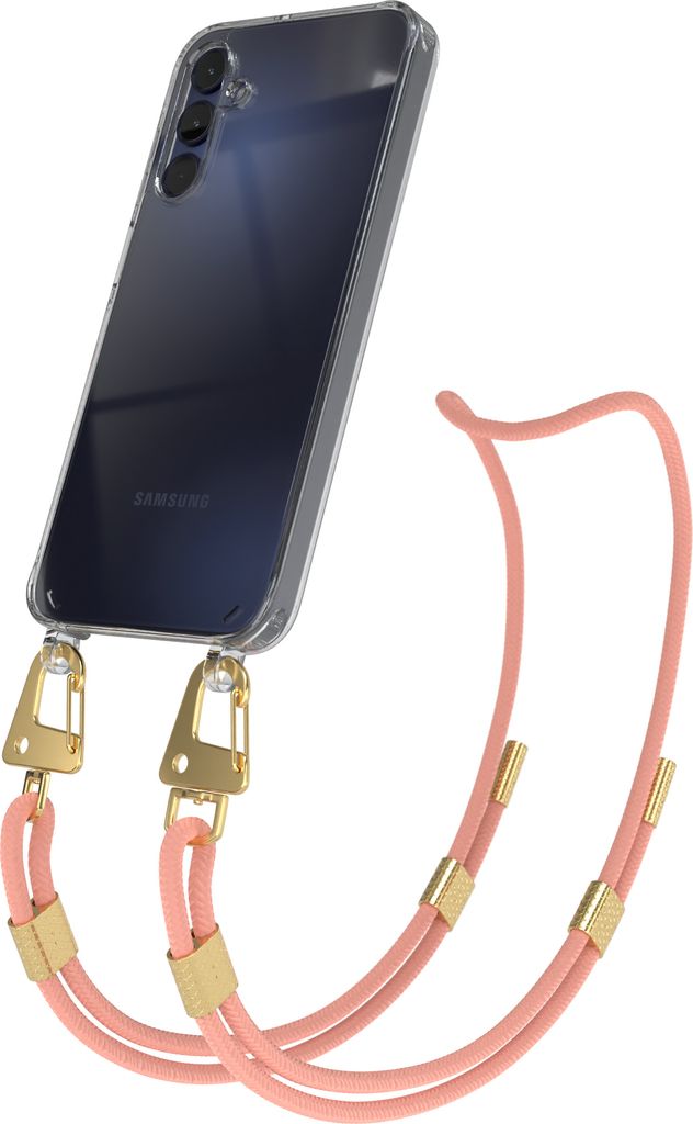 EAZY CASE Handykette für Samsung Galaxy A15, Transparente Silikonhülle mit Band, Clear Case, abnehmbar in Rosa