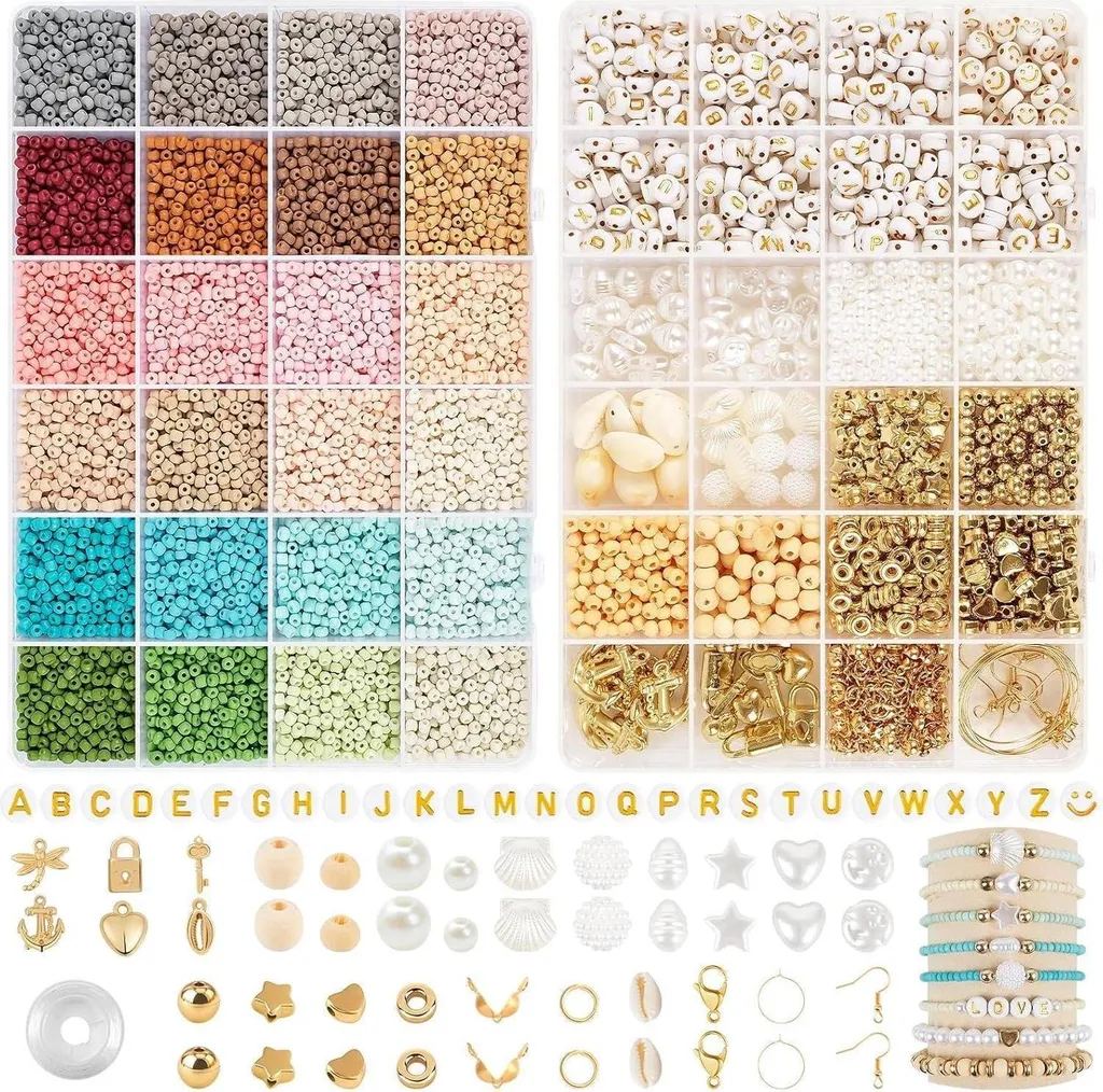 Coffret de Perles de Rocaille 3mm et Bois pour Création de Bracelets