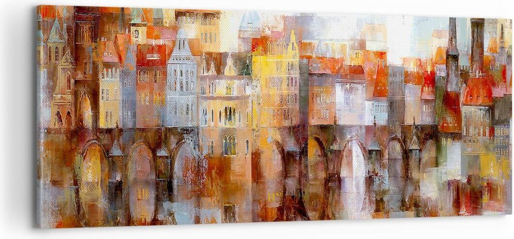 Bild auf Leinwand - Leinwandbild - Stadt Mietshaus - 100x40cm - Wand Bild - Wanddeko - Wandbilder - Leinwanddruck - Bilder - Kunstdruck - Wanddekor...
